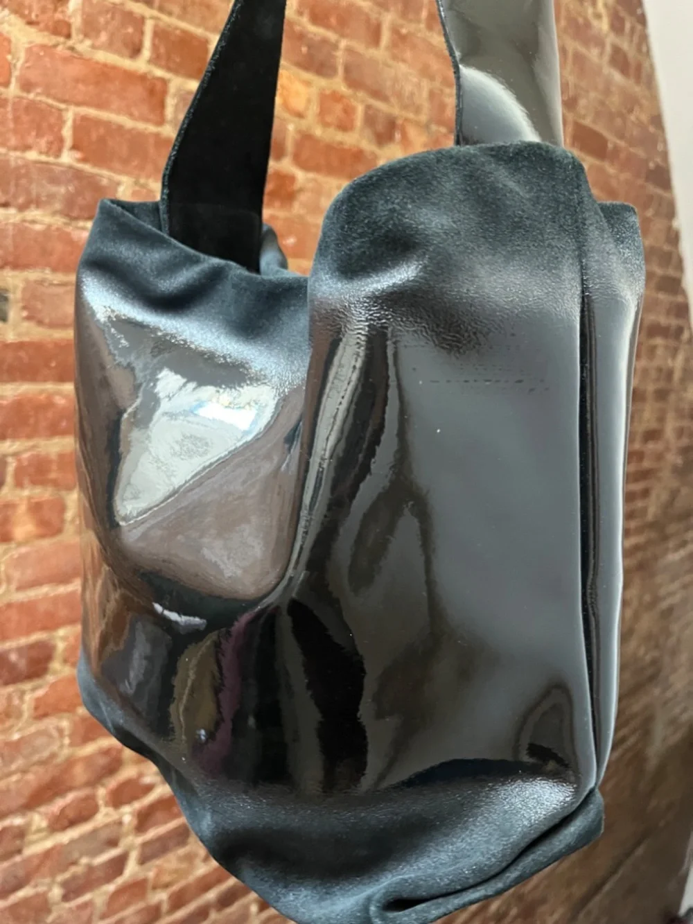 Daniella Lehavi Black Patent Leather and Suede Shoulder Bag